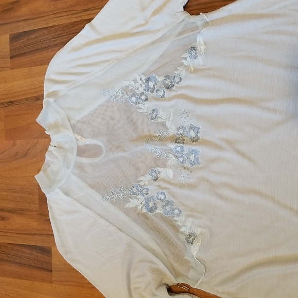 Free People Saheli Glacial Ice Blue Mesh Bodice Floral Embroidered Top, … - Picture 4 of 16